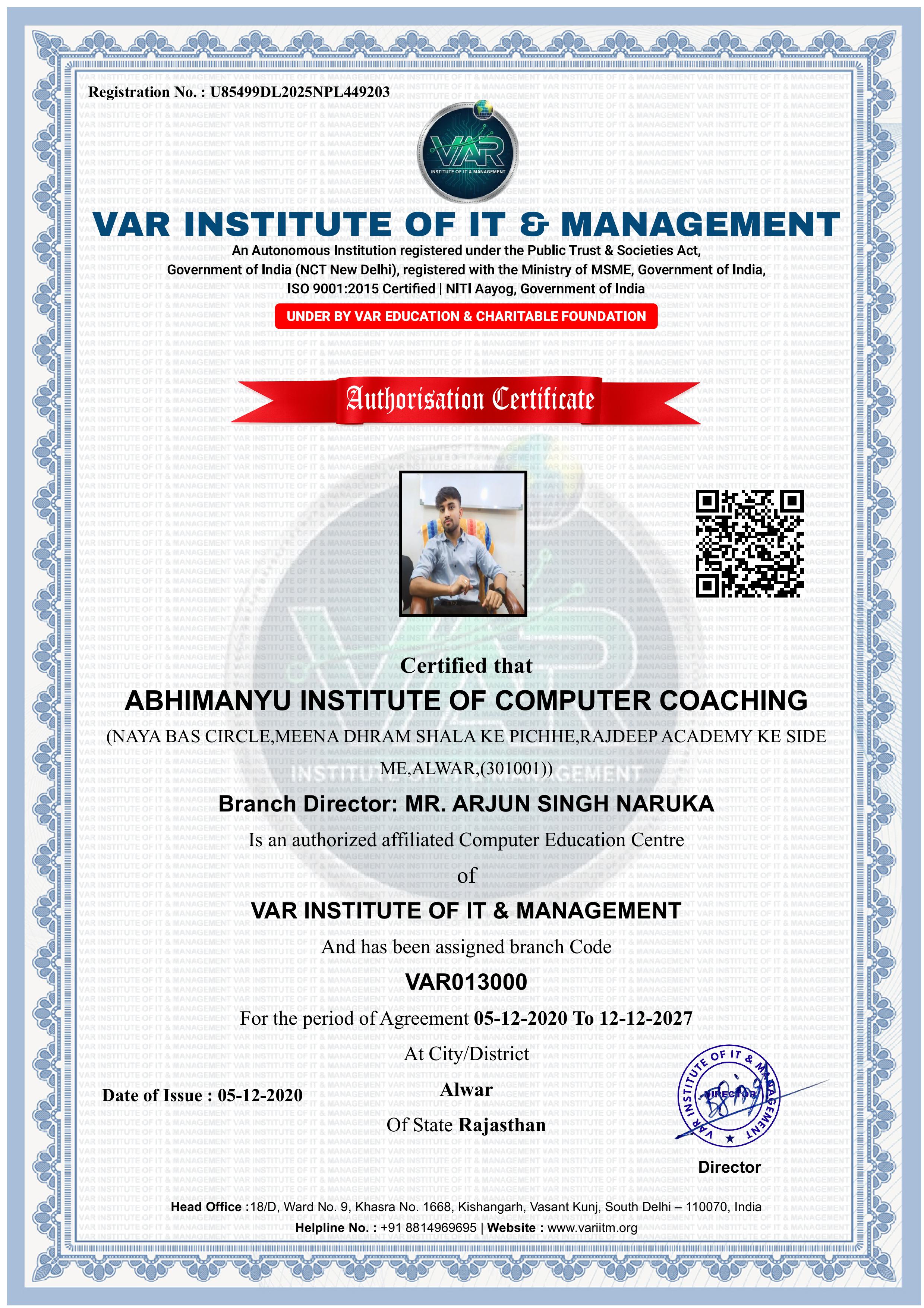 Our Affiliation Certificate